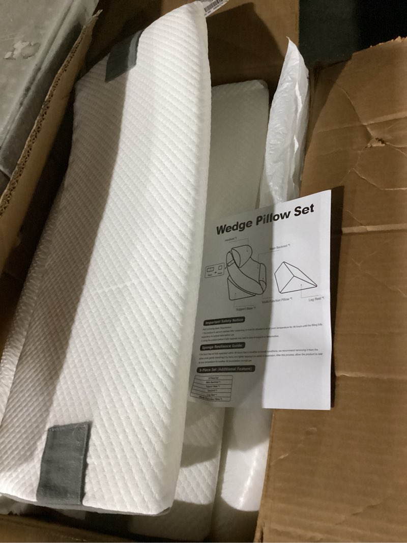 Condition photo showing Good Condition for BIEEZZK Orthopedic Bed Wedge Pillow Set 6Pcs, Adjustable Memory Foam Wedge Pillow, Pillow Wedges for Post Surgery, Back Pain Relief, Triangle Pillows for Acid Reflux, Snoring, GERD, White/Grey Adjustable Wedge+2 Pillows White/Grey