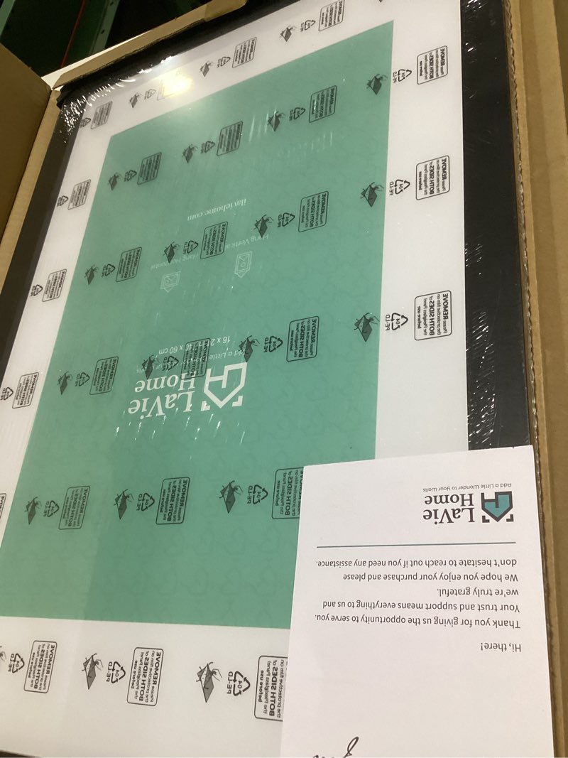 Condition photo showing New/Like New for LaVie Home 16 x 24 Picture Frame Black Poster Frame,Display Pictures 12x18 with Mat or 16x24 Without Mat, Stable and Sturdy Frame and Polished Plexiglass, Suitable for wall decoration?1 Pack? 16x24 Black