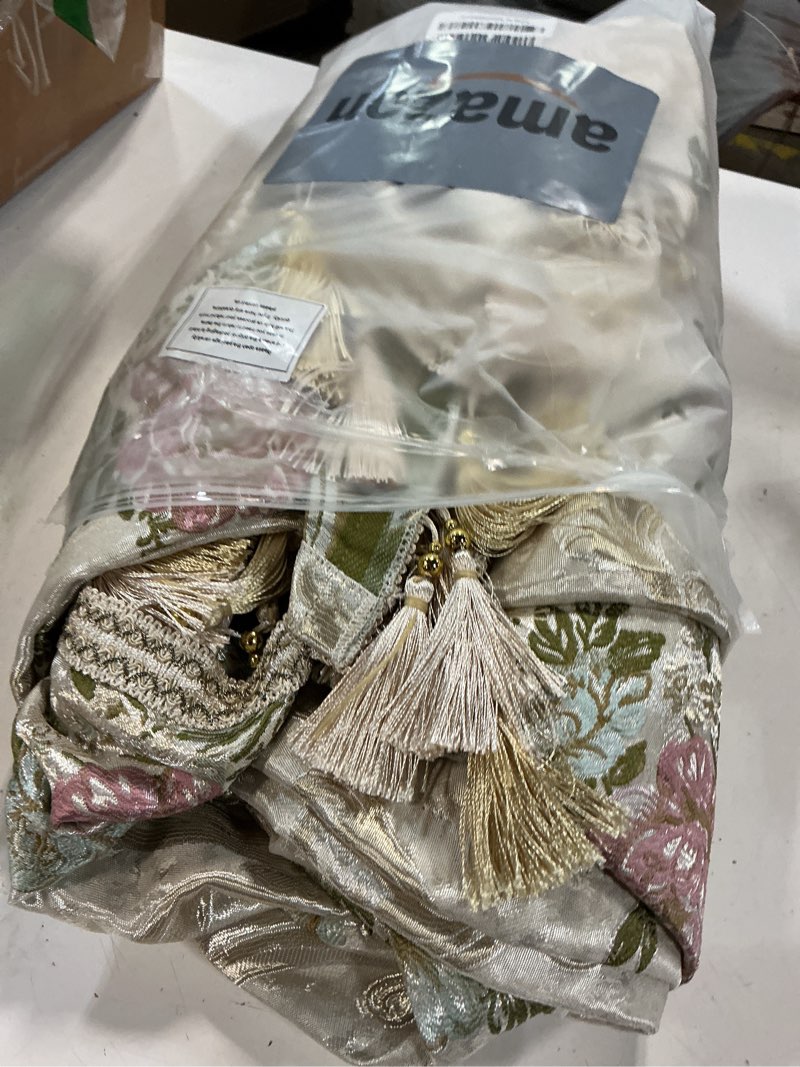 Condition photo showing Good Condition for Loom and Mill Luxury European Waterfall Valance for Living Room Bedroom, Elegant Floral Jacquard Swag Window Valances with Tassels, Damask Swag Curtains for Banquet Wedding Holiday(W79Inch,1 Panel)