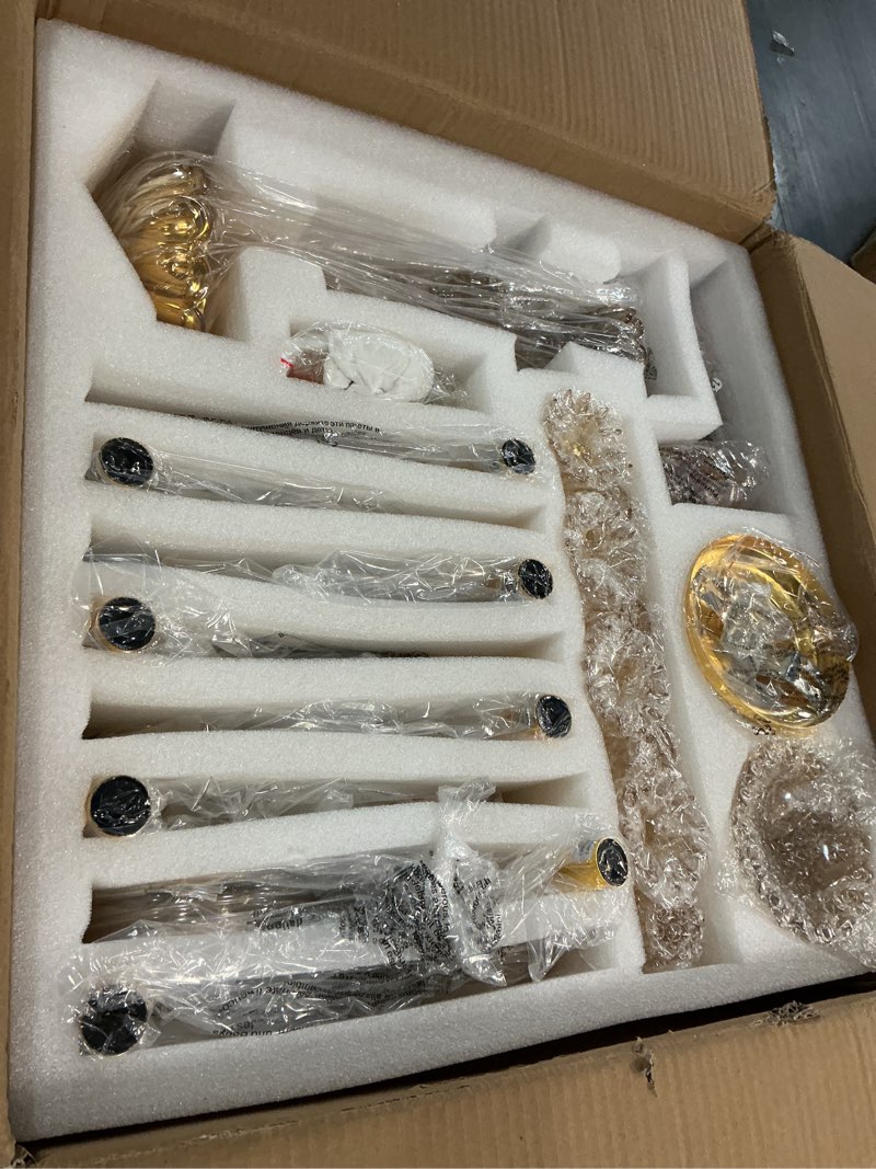 Condition photo showing Good Condition for bagood champagne 8 lights k9 crystal candle chandeliers lighting candle chandelier lighting modern pendant lights for dining living room bedroom entry elegant decoration e12 base, h22.8 x w27.2 inch champagne 8-light
