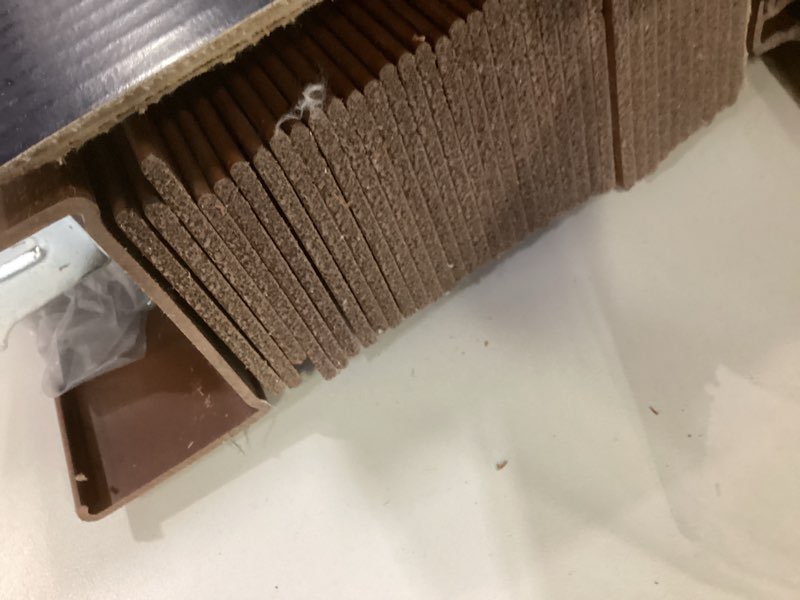 Condition photo showing As Is for LEVOLOR Trim+Go 2-in Slat Width 47-in x 64-in Cordless Walnut Faux Wood Room Darkening Faux Wood Blinds