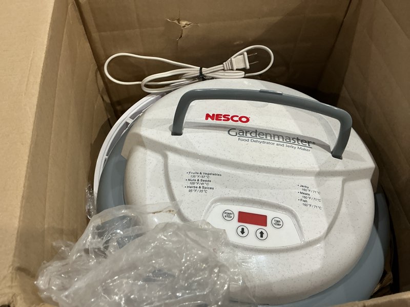 Condition photo showing As Is for nesco fd?1040 gardenmaster digital pro 4 tray food dehydrator for home food preservation, white electric dehydrator with expandable tray capacity