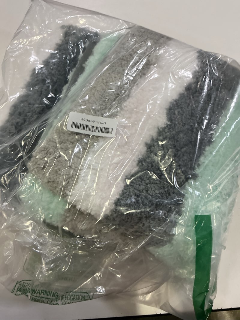 Condition photo showing Good Condition for buganda microfiber striped bathroom rugs bath mat, extra thick, soft and shaggy, absorbent, machine washable, bath rugs for bathroom, tub and shower, 47x24 inches, green-grey 47" x 24" green-grey