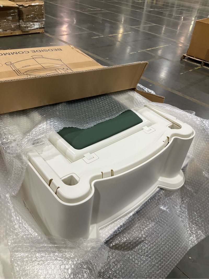 Condition photo showing Good Condition for bedside commode, 500lbs heavy duty & upgraded commode toilet potty chair, portable camping toilet, detachable armrests, automatic led light, 2-level height, 3 rolls of commode liners ?green?