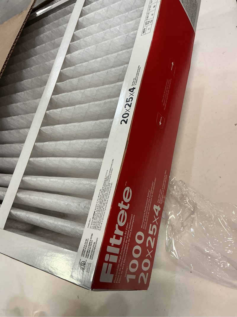 Condition photo showing Good Condition for filtrete 20x25x4 air filter merv 11, mpr 1000 micro allergen defense 2-pack, fits honeywell & aprilaire, ac furnace hvac filters for home, pleated electrostatic (actual size 19.88 x 24.63 x 4.31 in)