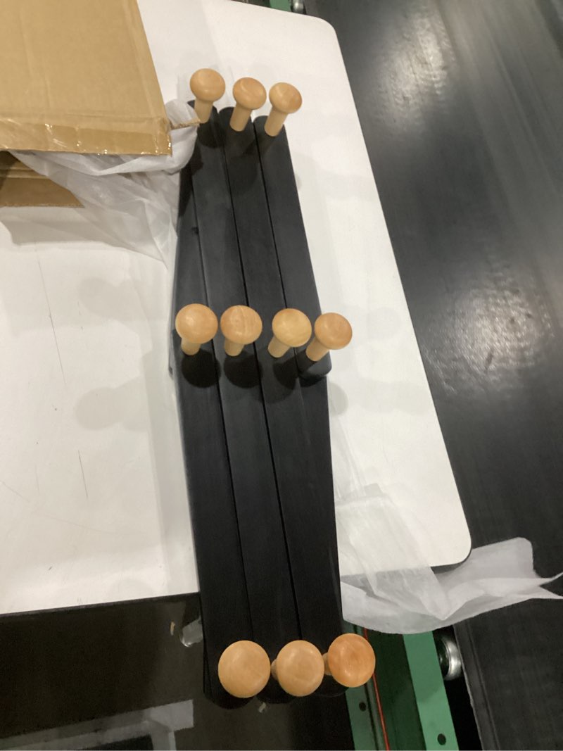 Condition photo showing New/Like New for dseap expandable coat rack (larger version) - 24” high, anti-slip, ultra heavy duty wooden accordian wall hanger with 10 study peg hooks for clothing hats jackets bags, black/natural black&natural 24" tall (10-hook)