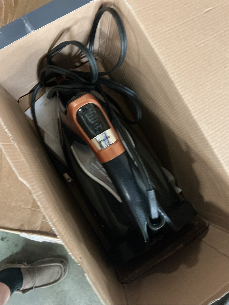 Condition photo showing As Is for rowenta iron steam force pro steam iron for clothes, 1850 watts, 5 presets smart screen, stainless steel soleplate, high-efficiency handheld steamer ironing, anti-drip protection, black copper, dw9580 ultimate steam power, perfect results