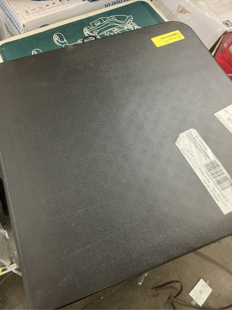 Condition photo showing As Is for mainstays 40" plastic adjustable height fold-in-half folding table, rich black