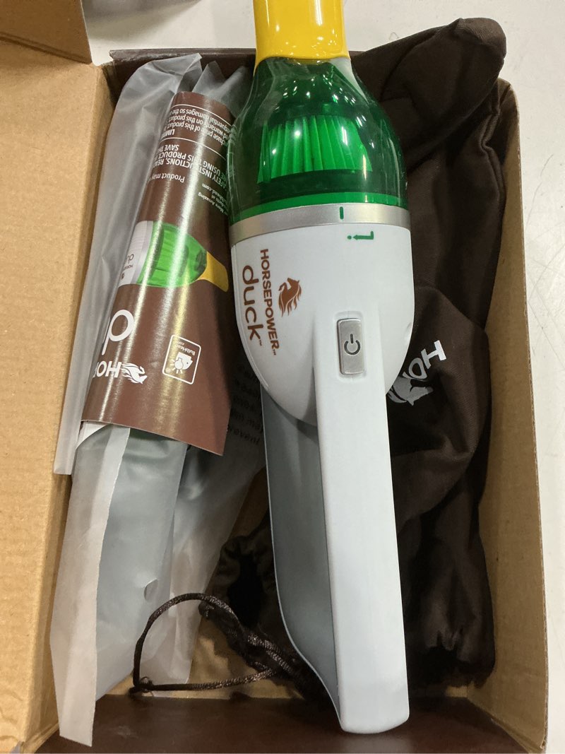 Condition photo showing As Is for horsepower duck compact cordless vacuum, ultra-powerful upgraded battery for extra-long run time, as seen on tv, strong suction, easy to store, portable & rechargeable. home & auto (duck basic)