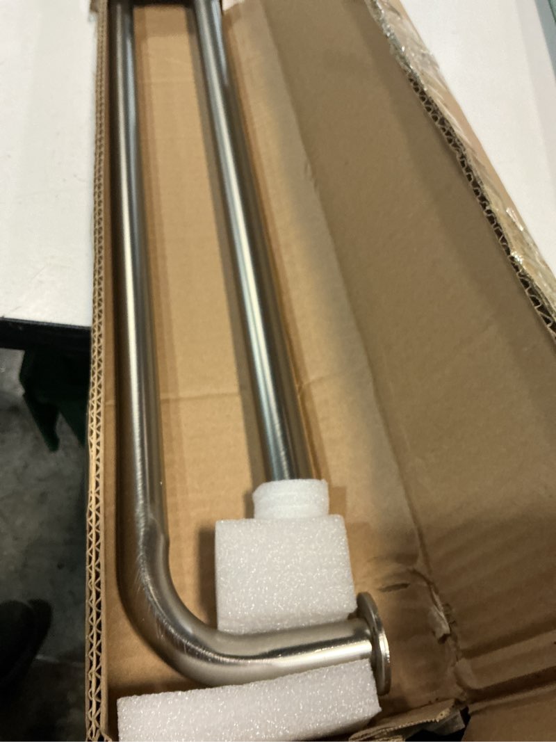 Condition photo showing New/Like New for room darkening curtain rod, wrap around design, extra-thick 1-inch diameter single drapery rod, extendable metal rod set for the blackout curtains and sheer (satin nickel, 84-120") 84-120" satin nickel