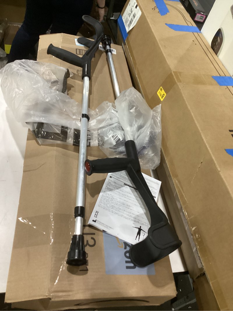 Condition photo showing Good Condition for pepe mobility forearm crutches for adults (x2 units) open cuff, adjustable height, aluminium, lightweight elbow crutches, made in europe black