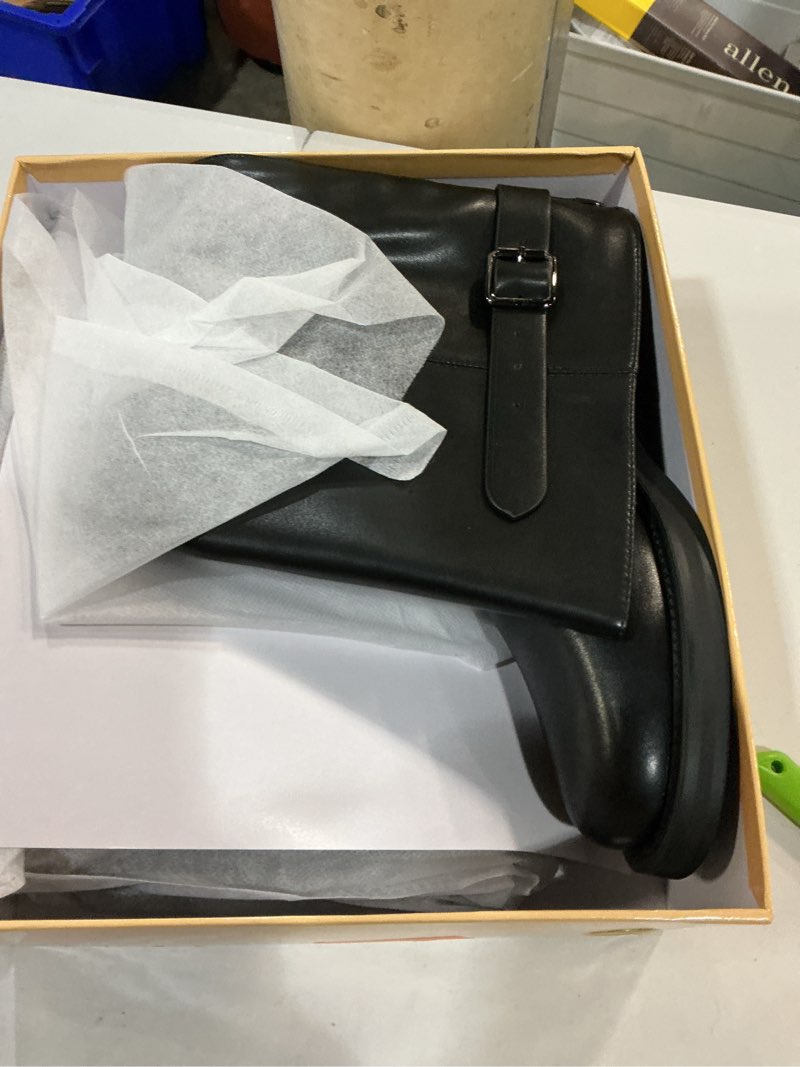 Condition photo showing New/Like New for women's knee high boots chunky heel square toe tall boots for women low heel back zipper boots 8 black