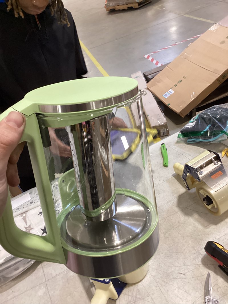 Condition photo showing As Is for Gourmia Electric Glass Kettle – 1.7L Programmable Tea & Coffee Brewer with Digital Touch Display, 6 Presets, Removable Stainless Steel Infuser, Cordless with 360° Swivel Base, Green