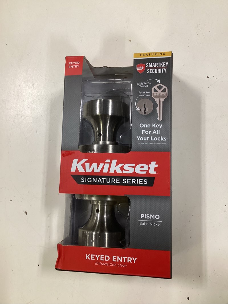Condition photo showing Good Condition for kwikset smartkey pismo satin nickel entry door knob kw1 1-3/4 in.