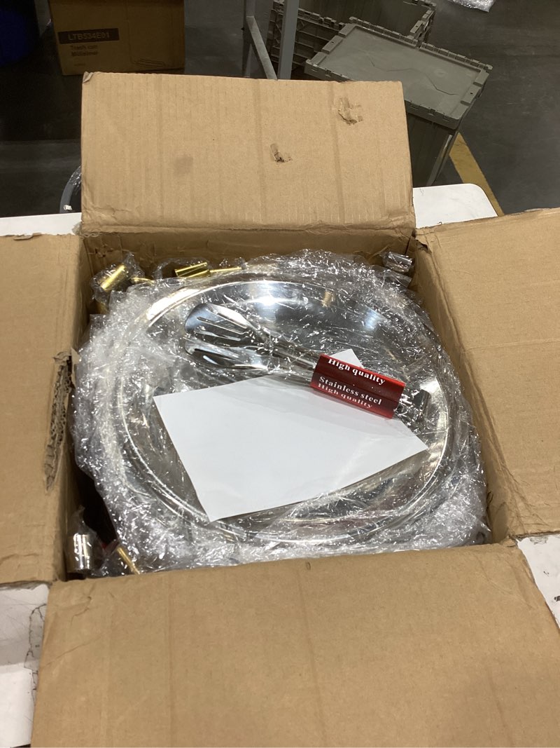 Condition photo showing Good Condition for 5qt 6 packs chafing dish buffet set, nsf round stainless steel chafers and warmers food servers sets with lid & lid holder, spoon & tweezer for catering events parties weddings dinners, gold