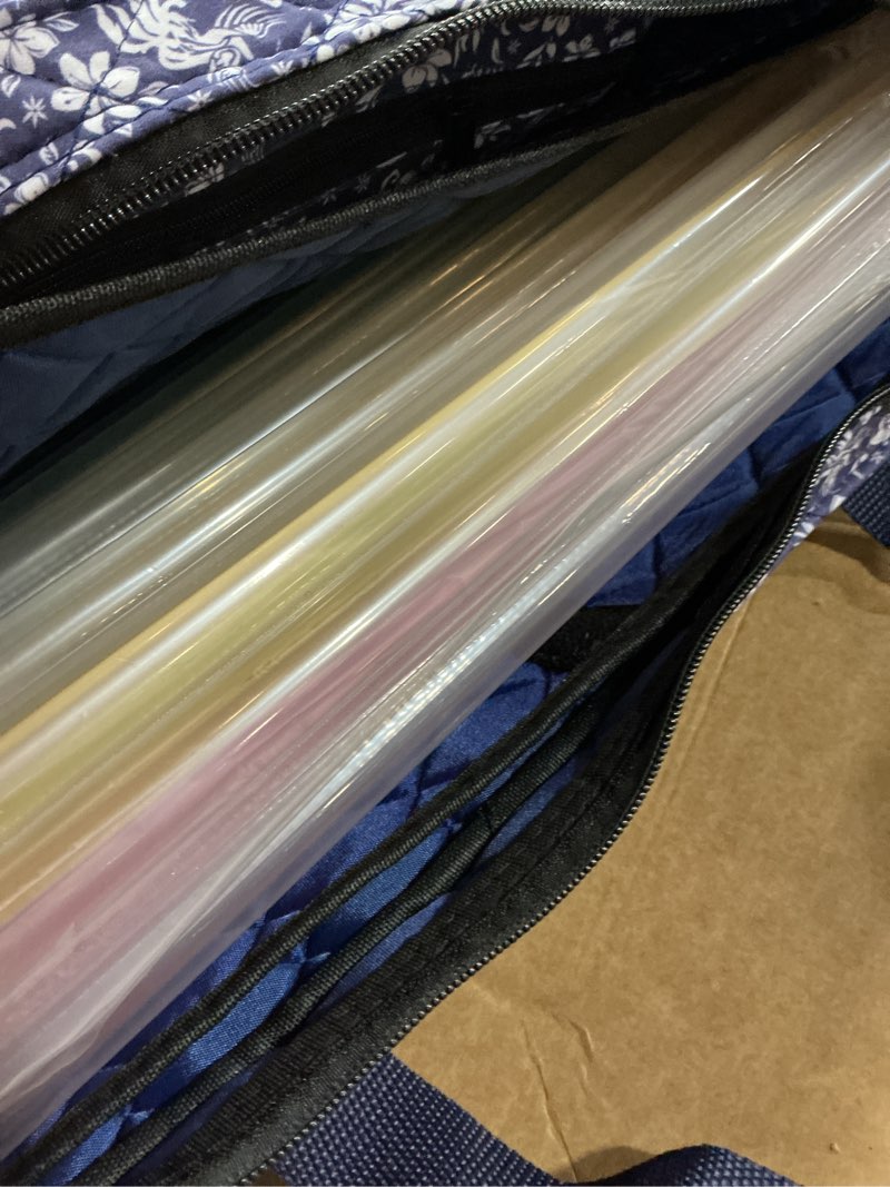 Condition photo showing New/Like New for american mahjong set,166 premium acrylic tiles with blue prints, 4 all-in-one color rack/pushers, complete mahjong game set with floral blue carrying bag