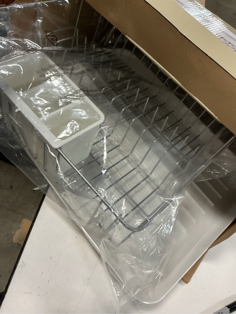 Condition photo showing Good Condition for Farberware Classic Large Rust Resistant Full Dishrack with Removable 3 Compartment Flatware Caddy, Andlged Drain Board, 3-Piece, White White Dish Rack Set