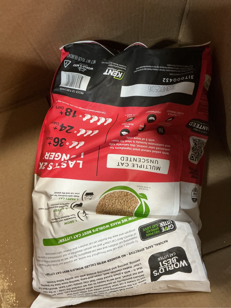 Condition photo showing New/Like New for world's best cat litter multiple cat unscented, 15-pounds - natural ingredients, quick clumping, flushable, 99% dust free & made in usa - long-lasting odor control & easy scooping 15lb