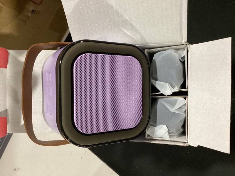 Condition photo showing As Is for kinglucky mini karaoke machine for kids, top birthday gift pick for girls ages 3, 4, 5, 6, 7, 8, 9, 10, 11, 12 years old, kids' personal video players accessories with 2 mics valentine kid gift purple cute purple