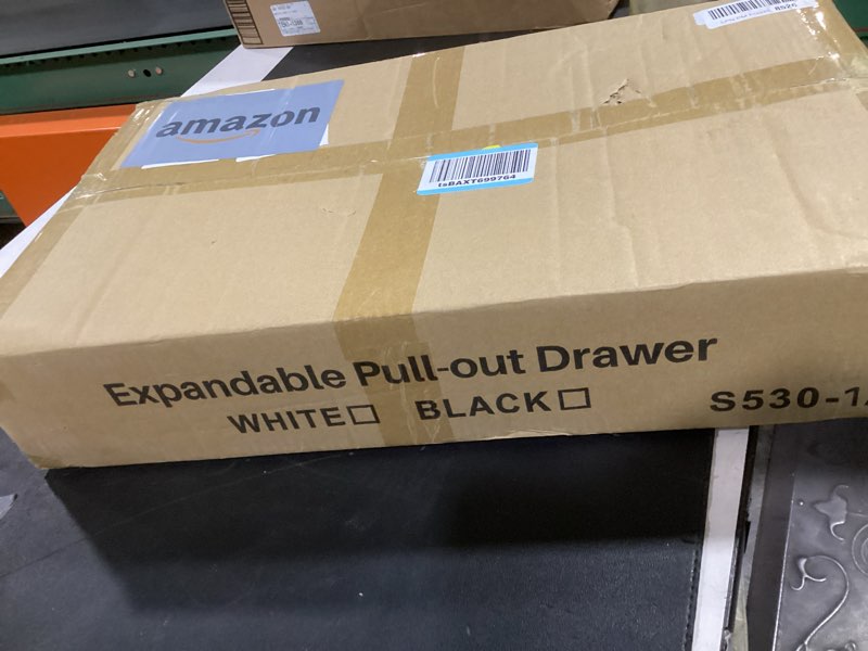 Condition photo showing New/Like New for (similar) expandable pull out drawers for cabinets (white): kitchen and pantry organizer, sliding cabinet organizer with adhesive, under sink and pots storage, 12.5\"-20.5\". adjustable shelf solution white 16.5\"d x 12.5\"-20.5\"w(1 pack)
