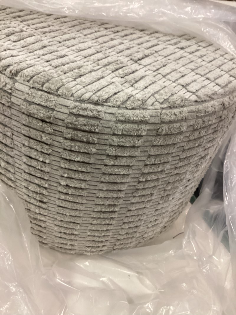 Condition photo showing Good Condition for HIGOGOGO Pouf Ottoman Stuffed Round Modern Foam Filled Foot Rest Poufs for Living Room Chair Decorative 26 X 18 Inches Boho Relax Stool for Wedding Christmas Party, Light Grey Light Grey 26 Inch