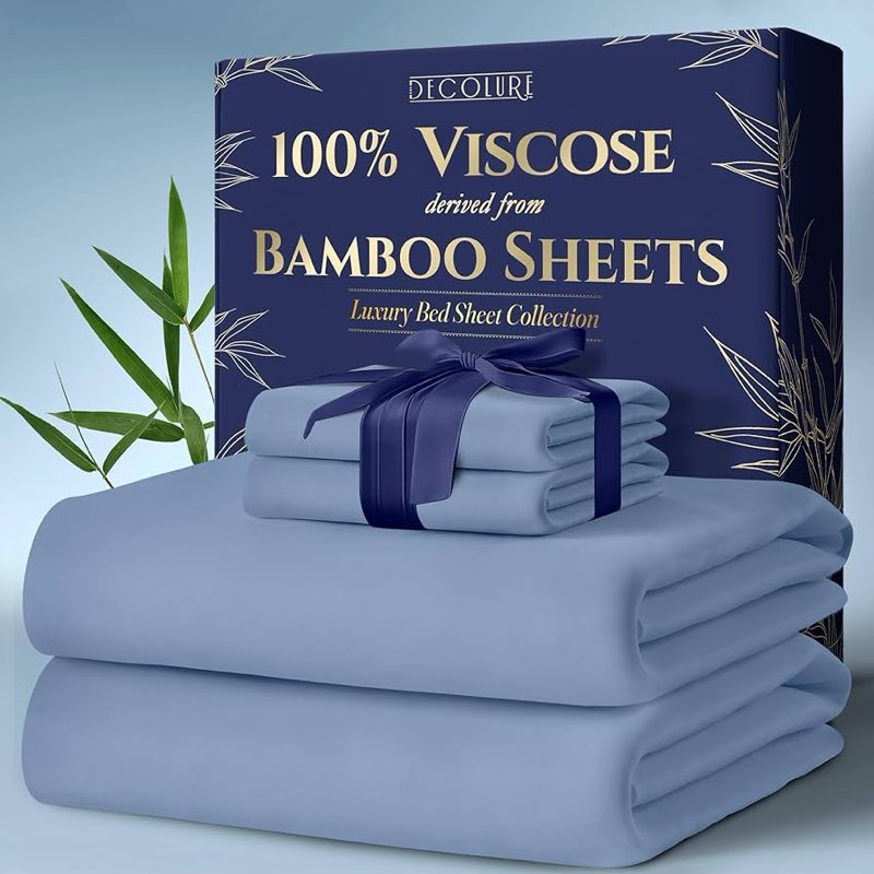 decolure 100% viscose derived from bamboo sheets queen size - luxury 4 pc naturally cooling sheets, 