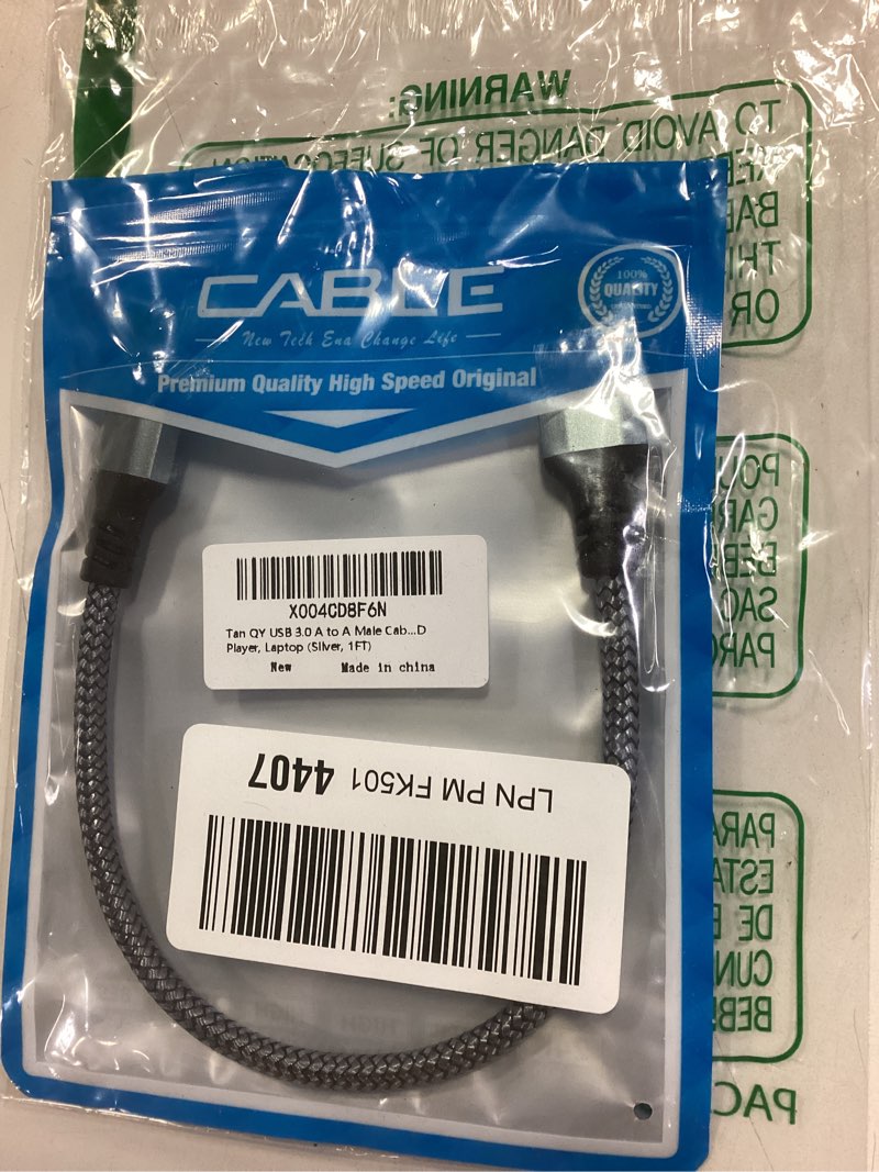 Condition photo showing New/Like New for Tan QY USB 3.0 A to A Male Cable 1Ft, USB Male to Male Cable Double End USB Cord Compatible with Hard Drive Enclosures, DVD Player, Laptop (Silver, 1FT) 1FT Silver