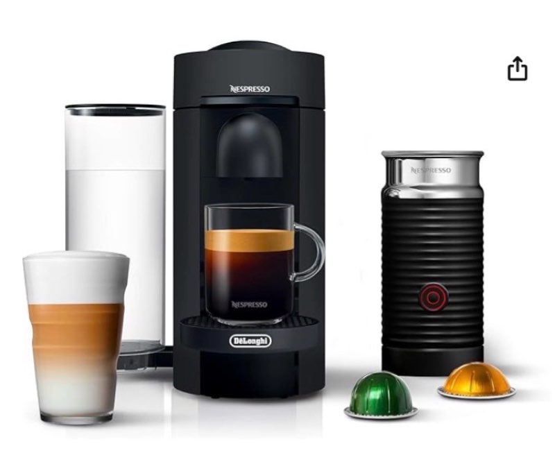 Nespresso Vertuo Plus Deluxe Coffee and Espresso Maker by De'Longhi, Matte Black with Aeroccino Milk Frother
