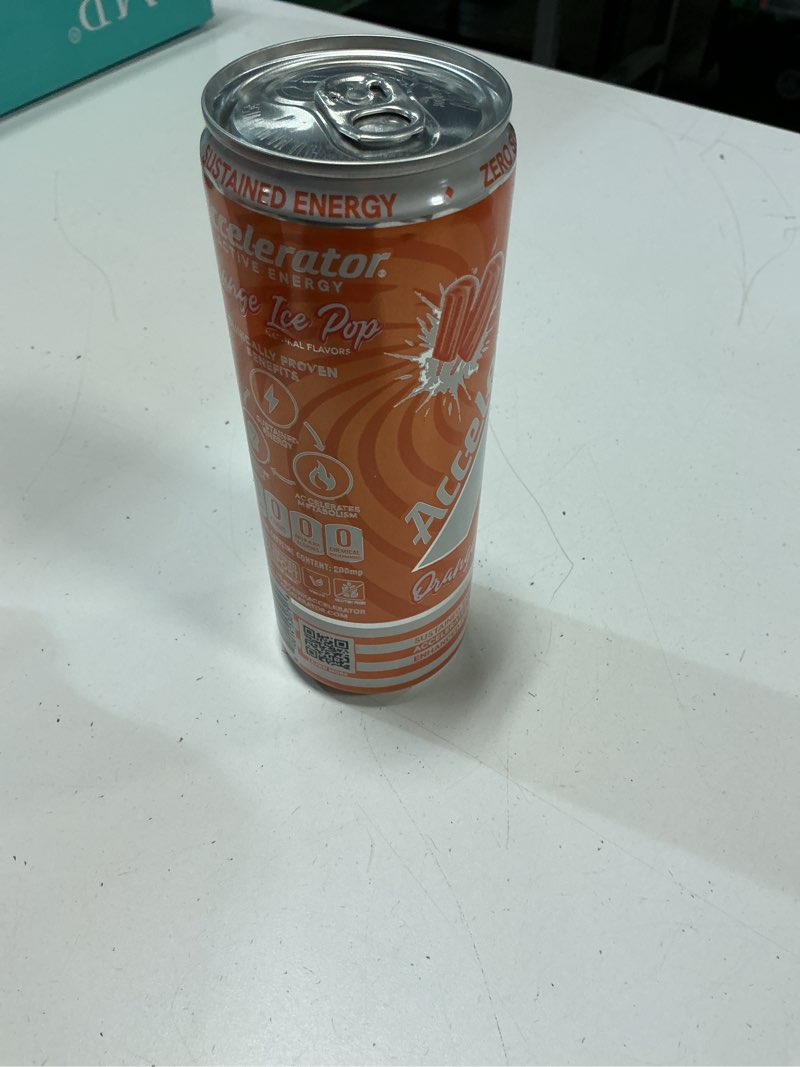 Condition photo showing Good Condition for ( best by:06/2027)accelerator energy drink, orange ice pop 12oz can (12 pack), zero sugar, sustained energy from 100% natural caffeine (200mg from green coffee bean & green tea extract) orange ice pop 12 fl oz (12 pack)