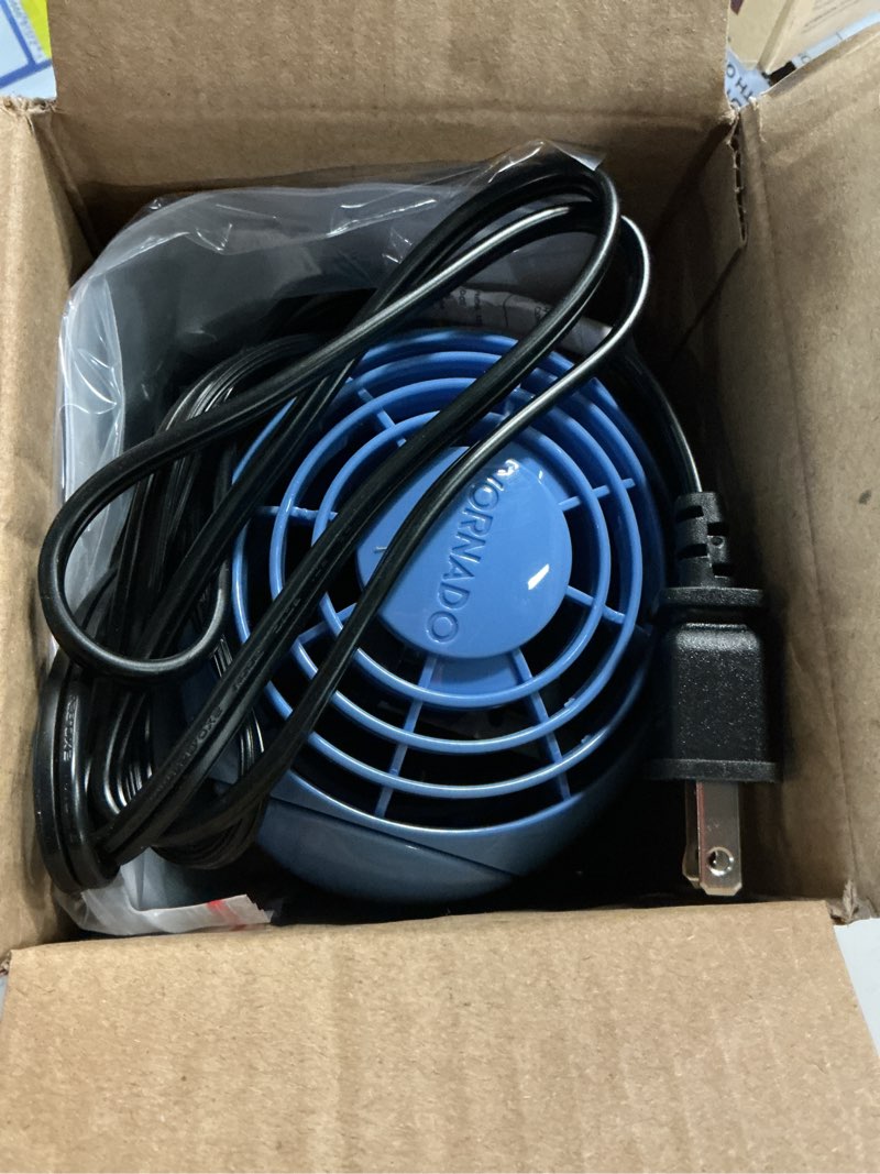 Condition photo showing As Is for vornado flippi v6 compact air circulator fan, 3.2" tabletop fan, adjustable head, 2 speeds, blue