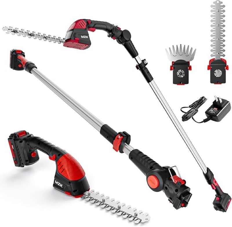 MZK 2-in-1 20V Pole Mini Hedge Trimmer & Grass Shear, 13ft Reach
