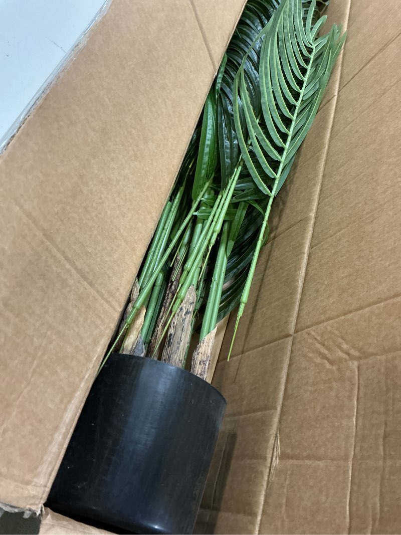 Condition photo showing Good Condition for artificial palm tree 6ft tall fake palm tree indoor decor with 18 leaves and real bark design faux tropical areca palm silk floor plant in pot for home office living room bedroom decor 1pcs 1 6ft