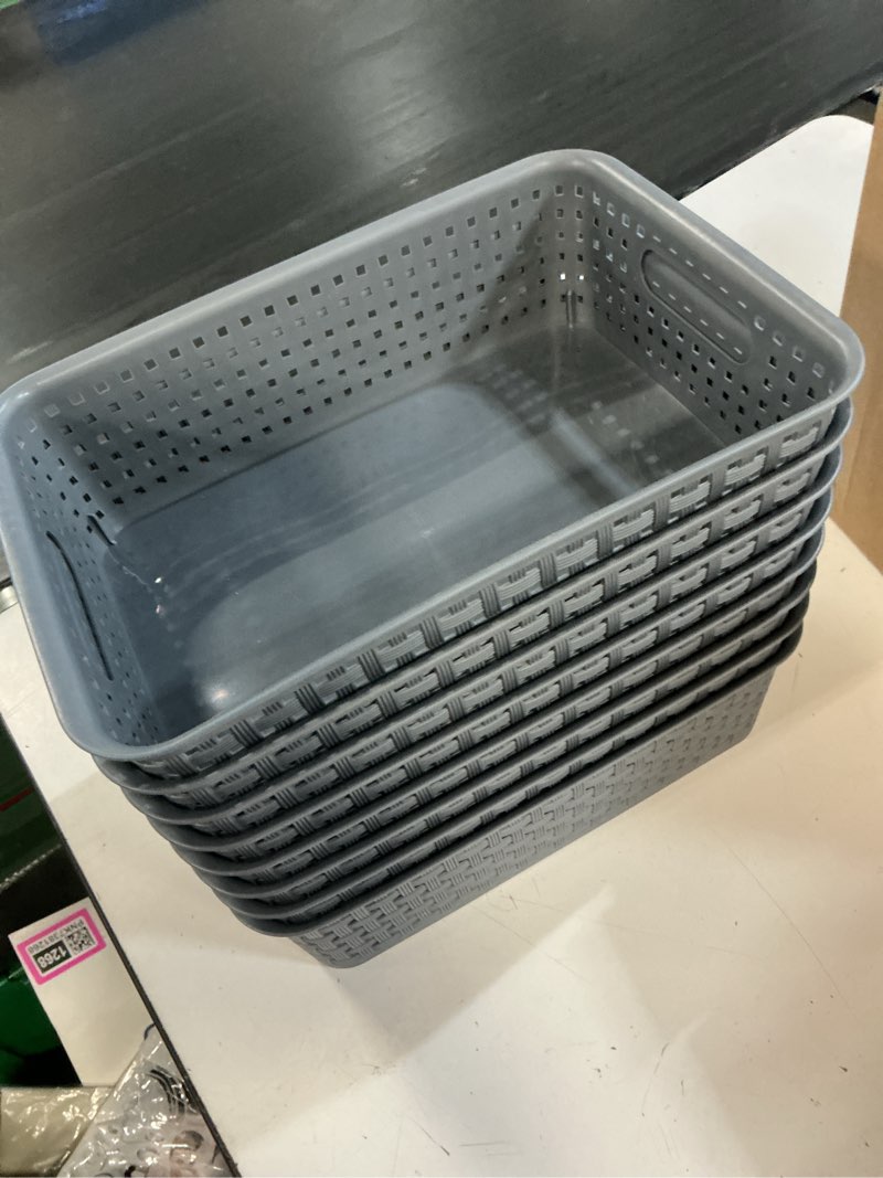 Condition photo showing New/Like New for netany plastic storage baskets - 8 pack, gray, durable, easy to use, flexible, multi-purpose, ideal for closets, cabinets, shelves, countertops
