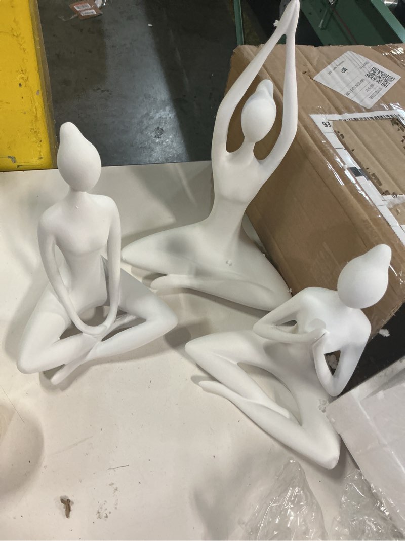 Condition photo showing New/Like New for decorative resin yoga ladies figurine for home or bahroom decor - ornament statue for office, living room, or shelf - sculptural accent for hallway or coffee table - set of 3, 13", 10", 10", white  