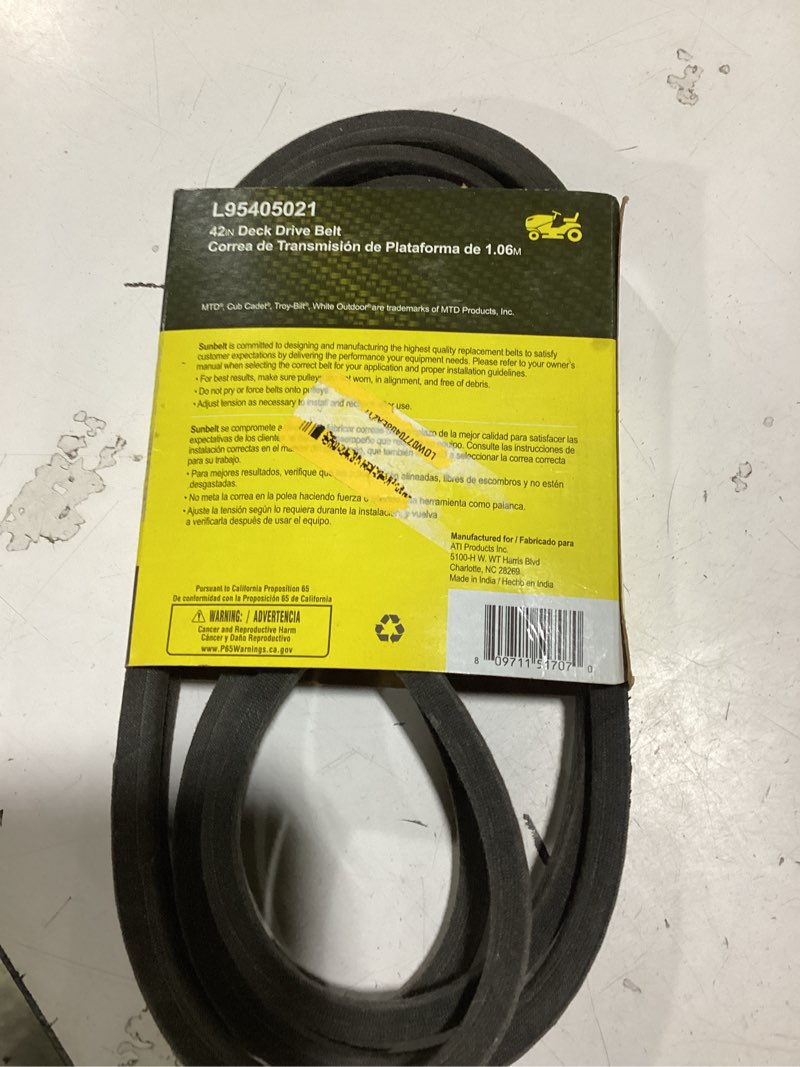 Condition photo showing New/Like New for sunbelt l-95405021 42-in deck/drive belt for riding mower/tractors