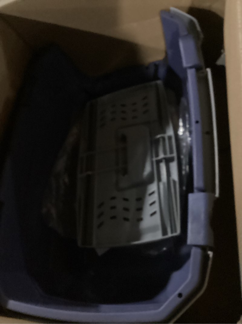 Condition photo showing As Is for Amazon Basics 2-Door Top-Load Hard-Sided Dogs, Cats Pet Travel Carrier, Gray & Blue, 22.8"L x 15.0"W x 13.0"H Gray & Blue 22.8"L x 15.0"W x 13.0"H
