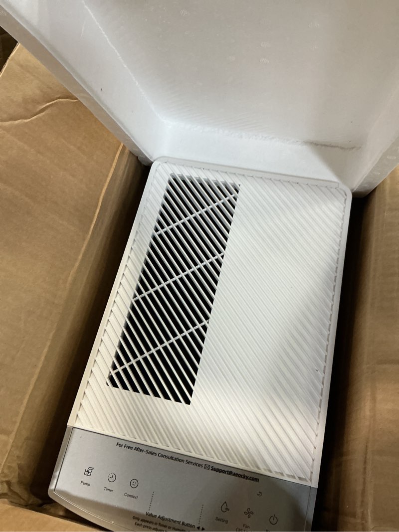Condition photo showing As Is for aeocky 5500 sq.ft energy star most efficient 2024 dehumidifier with pump, max 105 pint/day smart compressor dehumidifier with drain hose, intelligent humidistat,for basement,bedroom,home,bathroom white 105 pint/d (pump)