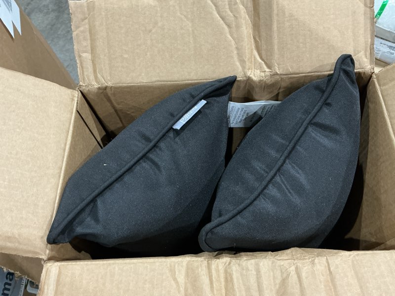 Condition photo showing Good Condition for pillow perfect fresco solid indoor/outdoor lumbar pillow plush fill, weather and fade resistant, lumbar - 11.5" x 18.5",, black, 2 count lumbar - 11.5" x 18.5" black fresco