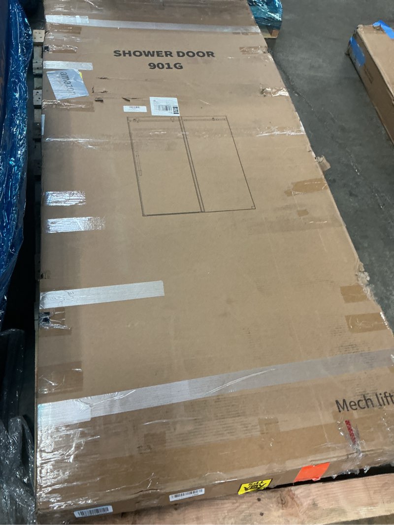 Condition photo showing Good Condition for 56"-60" W X 75" H Frameless Single Sliding Shower Door,Walk in Shower Door with 5/16"(8mm) Clear Tempered Glass,Explosion-Proof Film, Stainless Steel Hardware,Sturdy & Stylish Bathroom Door,Black 60" W x 75" H Frameless Matte Black 60" W x 75" H