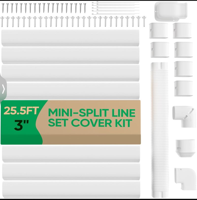 3" 25.5Ft Mini Split Line Set Cover, PVC Ductless Air Conditioner Decorative Pipe, Pump Covers, AC