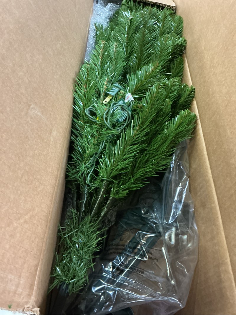 Condition photo showing New/Like New for National Tree Company 4.5 ft Pre-Lit Kingswood Fir Slim Artificial Christmas Tree, 150 Clear Lights, 330 Tips, Includes Stand, Green