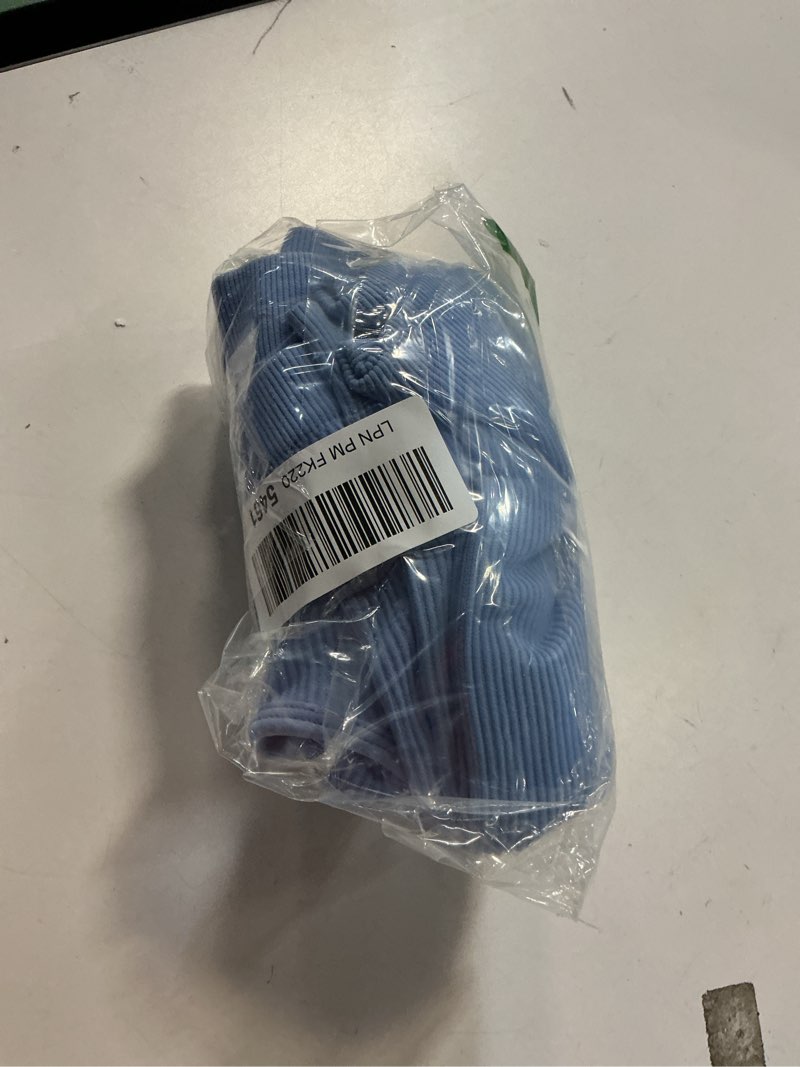 Condition photo showing Good Condition for QINSEN Workout Sets for Women 2 Piece Seamless Ribbed Crop Tank High Waist Shorts Yoga Outfits Medium Light Blue