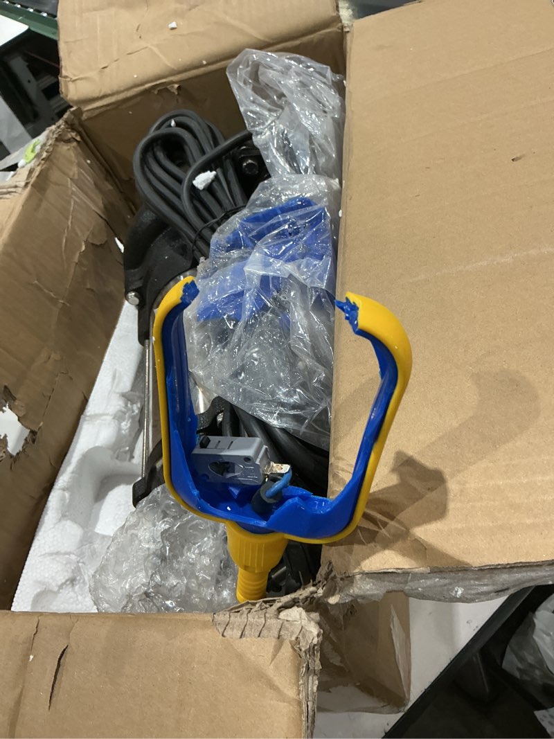 Condition photo showing As Is for nlieopda 1hp sewage grinder sump pump, submersible effluent pumps 110v 6400 gph auto float switch, cast iron, 2'' npt discharge for basement, sump basin, residential sewage
