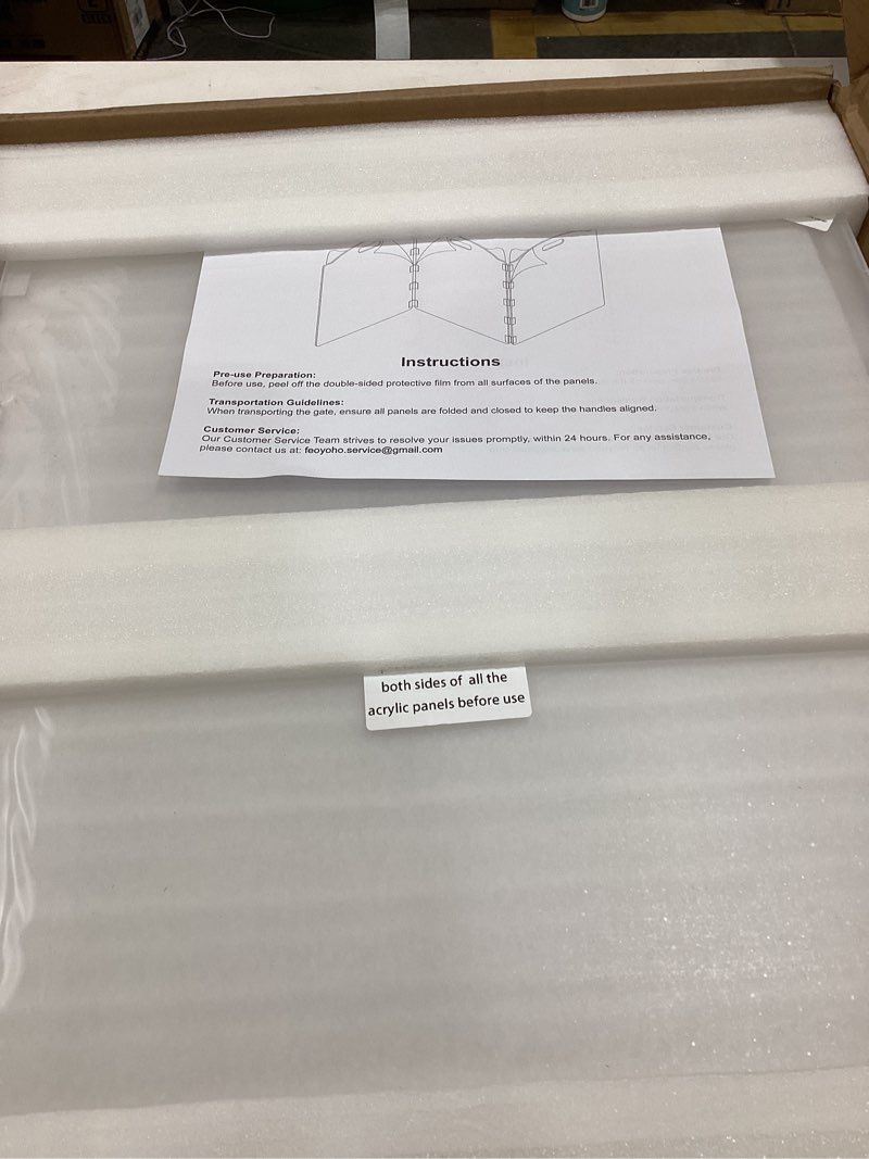 Condition photo showing Good Condition for Clear Acrylic Freestanding Dog Gates for The House – Folding 3-Panel Pet Gates for Doorways, Indoor Stairs, and Hallways, Transparent Barrier for Dogs, Puppies, and Cats 3 Panel - 60''W x 24''H