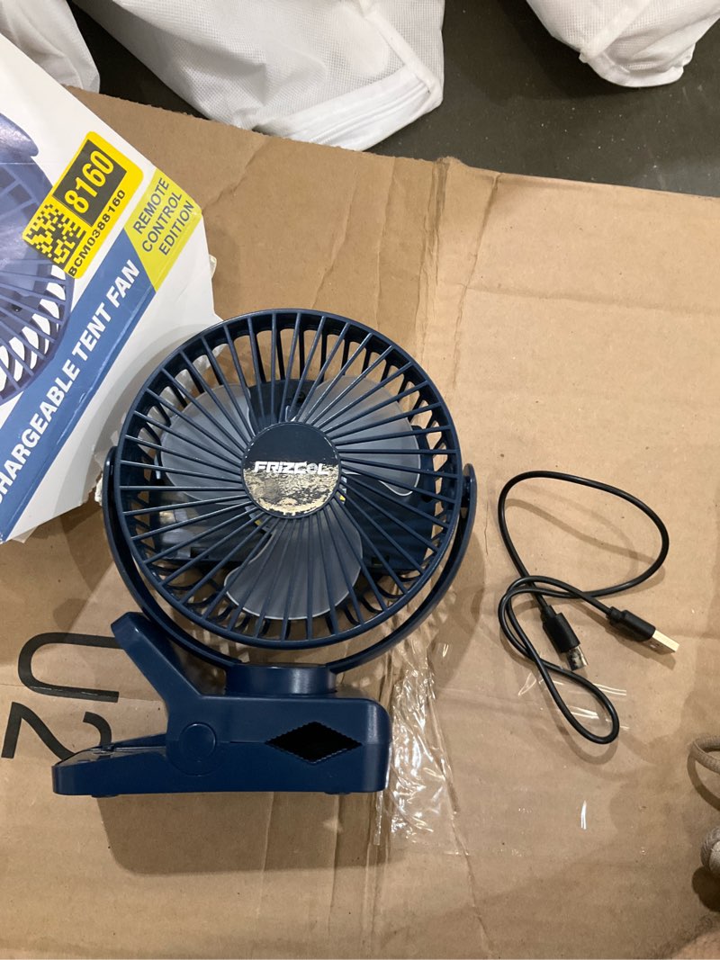 Condition photo showing Good Condition for clip on fan 65 hours portable desk fan rechargeable with led lights & hooks 12000 capacity battery operated fan with clips small desk fan mini fans for tents travel outdoor camping golf cart stroller dark blue