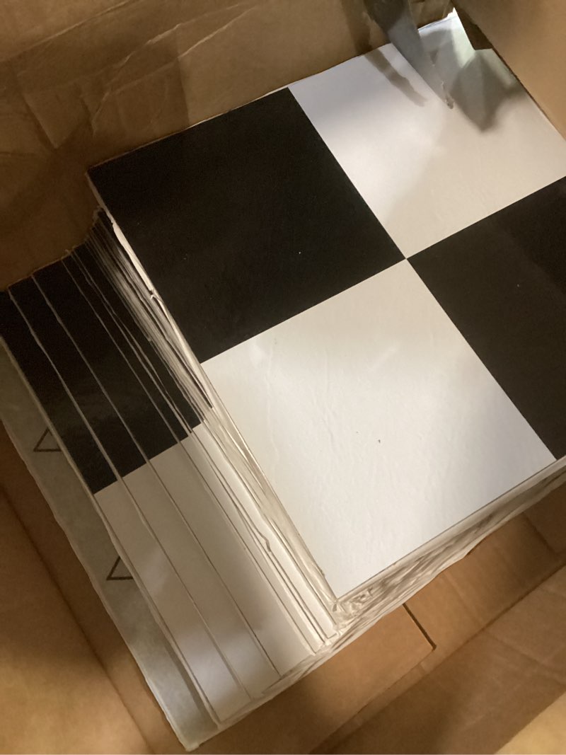 Condition photo showing Good Condition for tivoli self adhesive vinyl floor tiles, 45 tiles - 12" x 12", black & white - peel & stick, diy flooring for kitchen, dining room, bedrooms, basements & bathrooms by achim home decor black/white