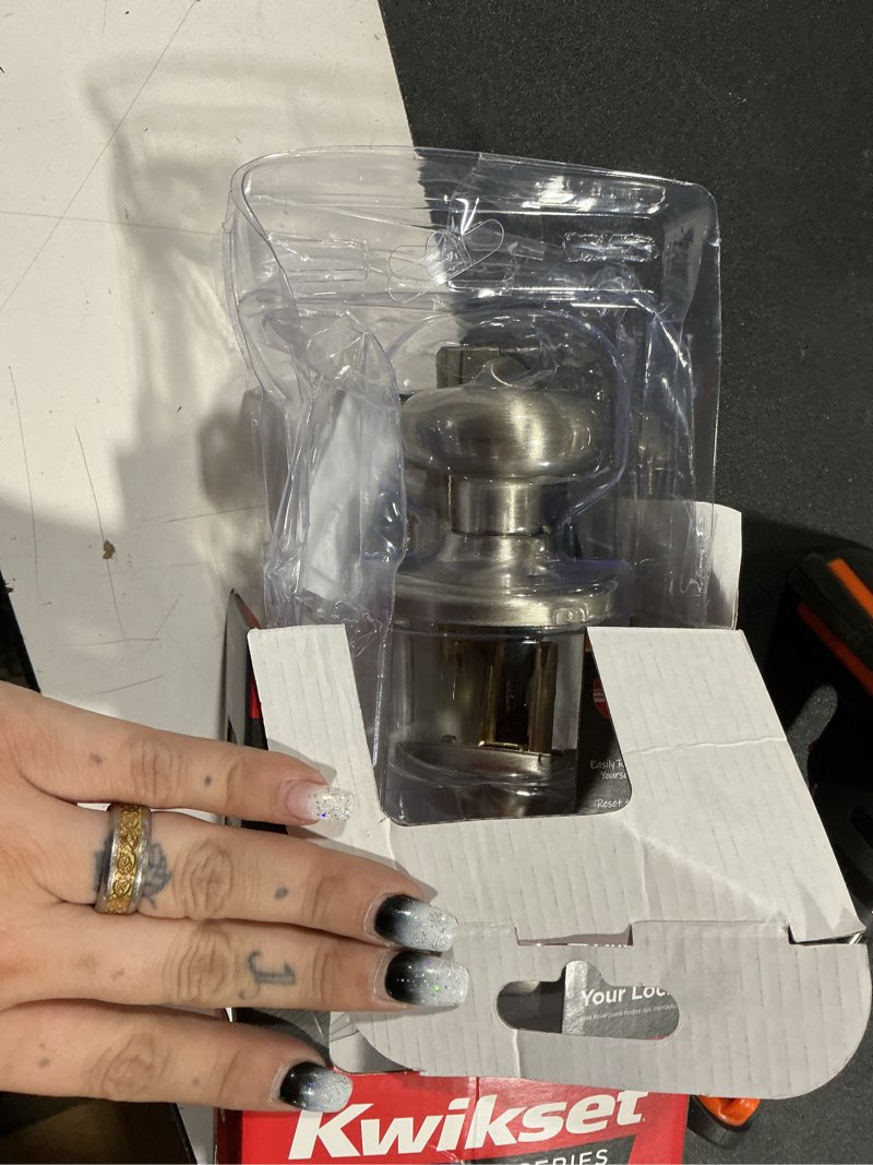 Condition photo showing Good Condition for juno satin nickel entry door knob featuring smartkey security with microban antimicrobial technology