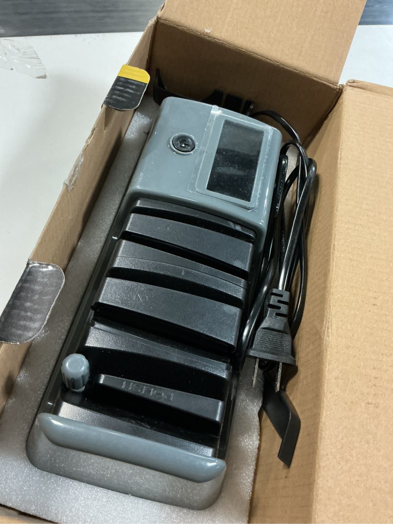 Condition photo showing Good Condition for 5-in-1 electric knife sharpener for kitchen knives, with 100% diamond abrasives, 3 adjustable speeds, quickly sharpening for straight/serrated/kitchen knives, scissors gray
