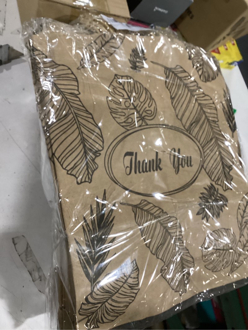 Condition photo showing Good Condition for yesland kraft paper bags - thank you bags with handles - brown with black leaves - 3 sizes - 80 pack