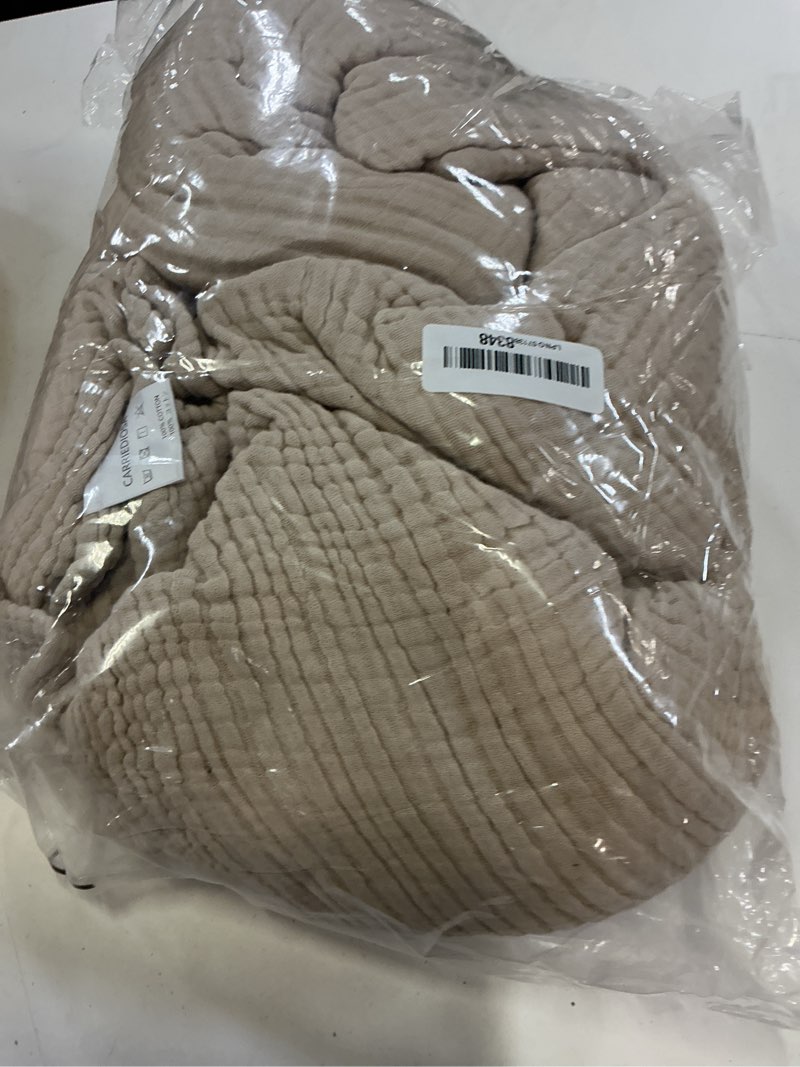 Condition photo showing Good Condition for carriediosa 100% cotton muslin throw blanket 90 x 90 summer gauze for adult | 4-layers queen size throws for bed sofa couch, soft lightweight breathable linen blankets bedspread all season, khaki khaki queen